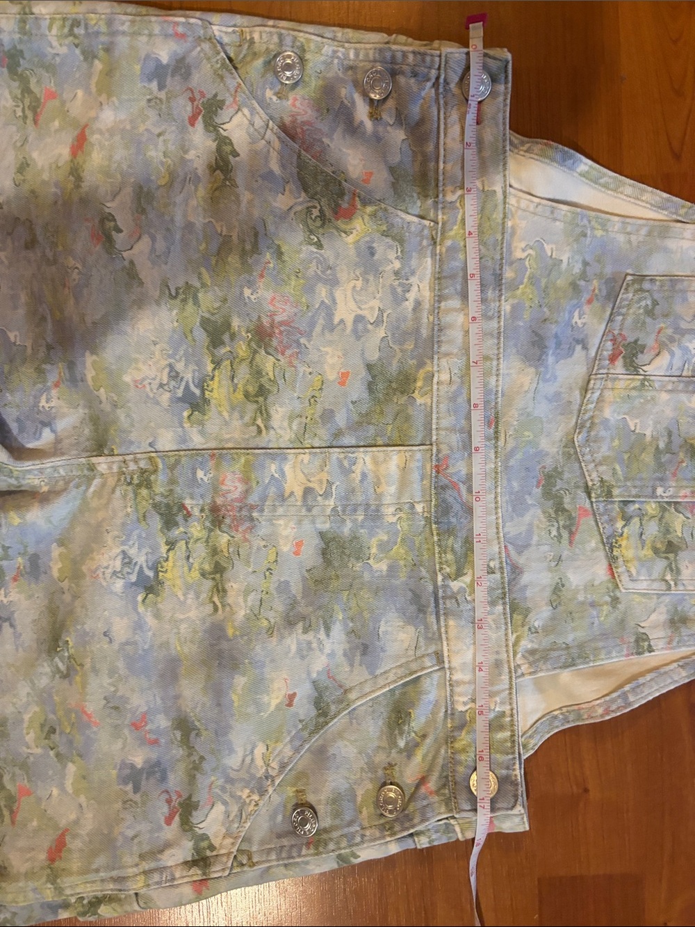Pilcro Floral-Print Denim Short Overalls in Light Blue & Green - Picture 2 of 6